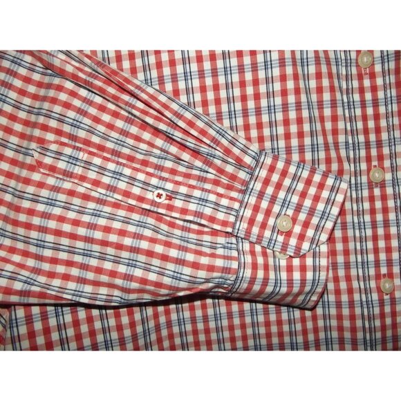 IZOD Shirt Mens XL Red White Blue Plaid Button-Down Collar classic fit - Picture 6 of 9